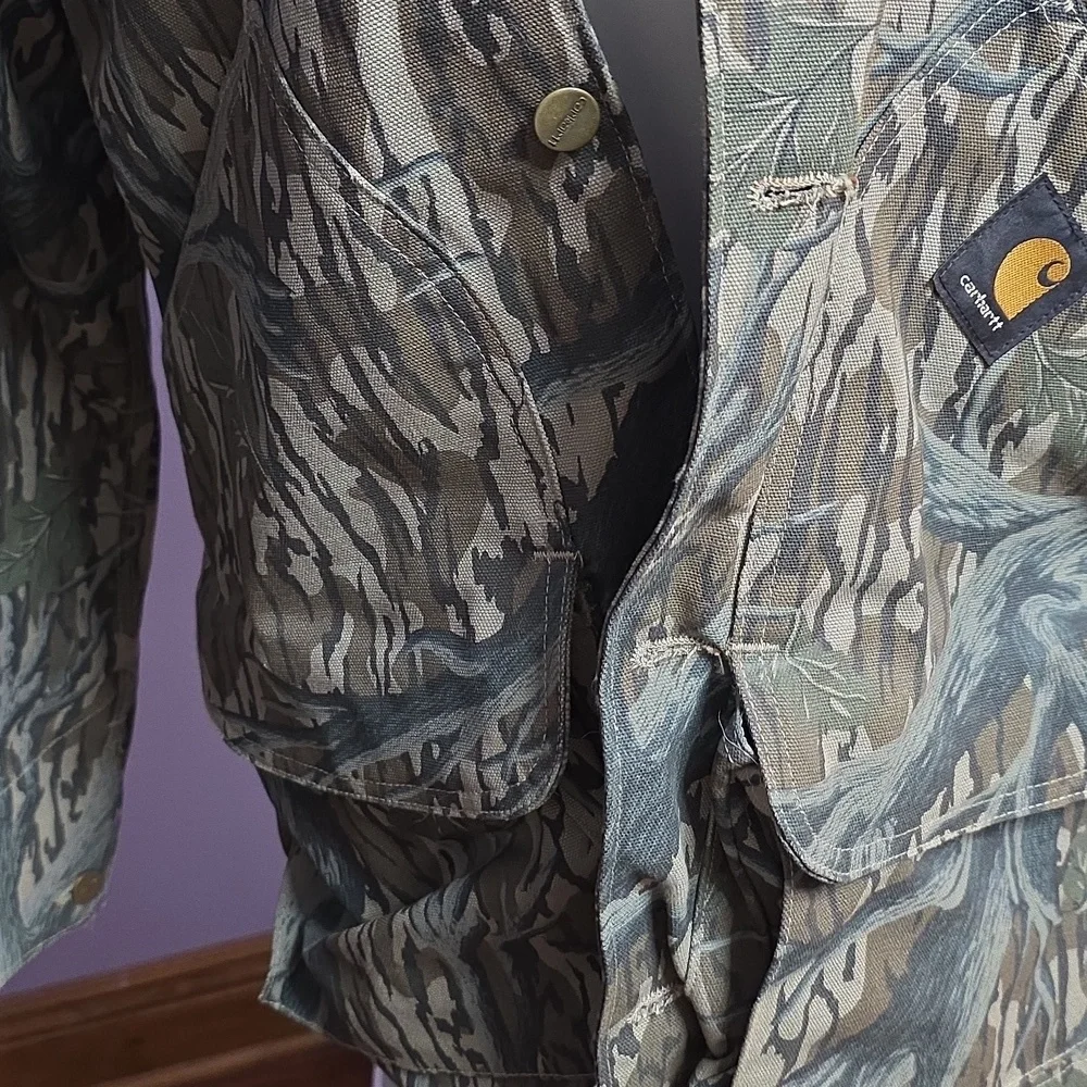 VTG Carhartt Mens Hunting Jacket Medium Camo Mossy Oak Blanket Lined Coat - Picture 2 of 8